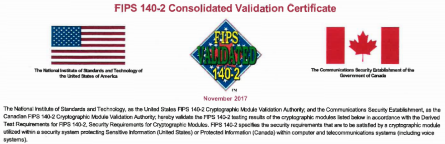 A figure illustrating the the FIPS validation certificate.