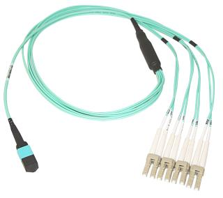 QSFP+ to SFP+ breakout cables: Multi-fiber Push On (MPO) breakout cable