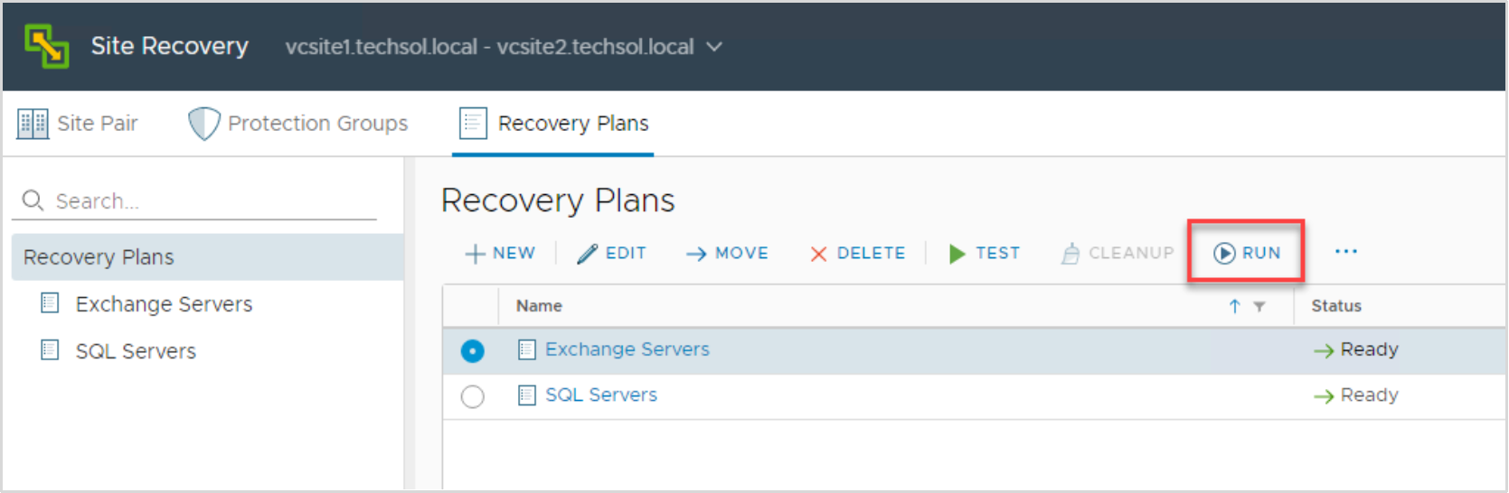 List of recovery plans, exchange servers & sql servers