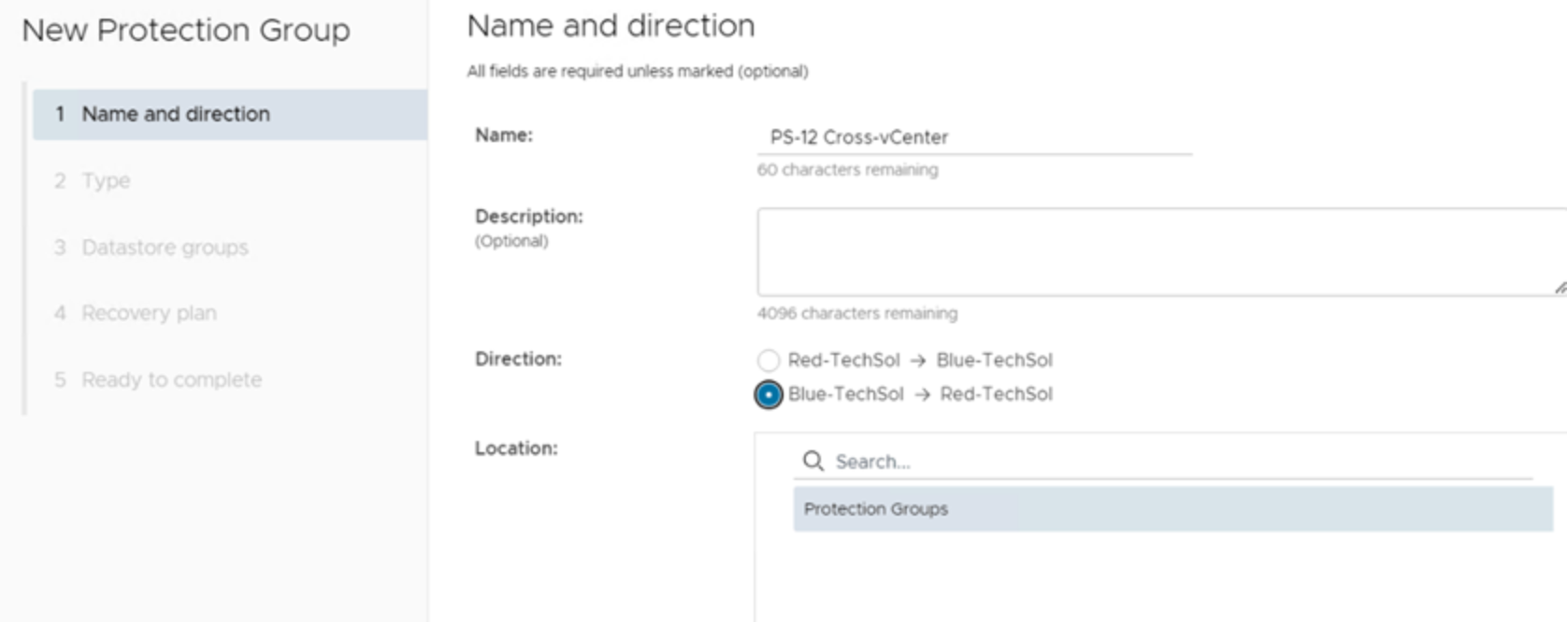 Select the source vCenter where the VMs are located, to the target vCenter recovery site