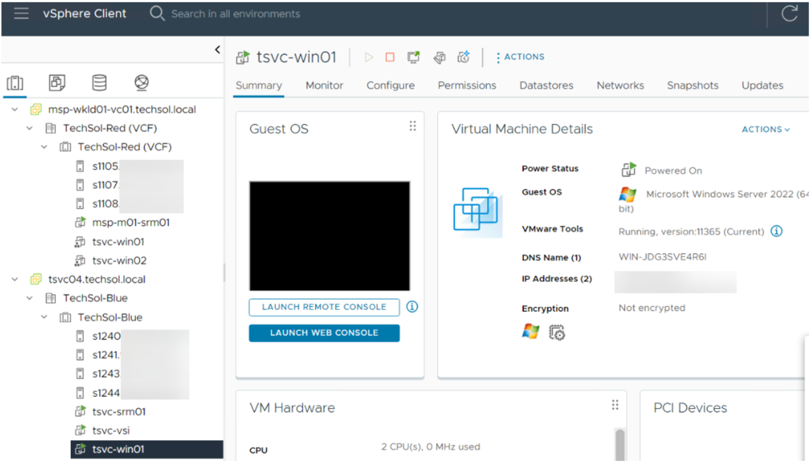 TechSol Blue is protected site and TechSol-Red is recovery site. The test recovery will start the cross-vcenter migration workflow.