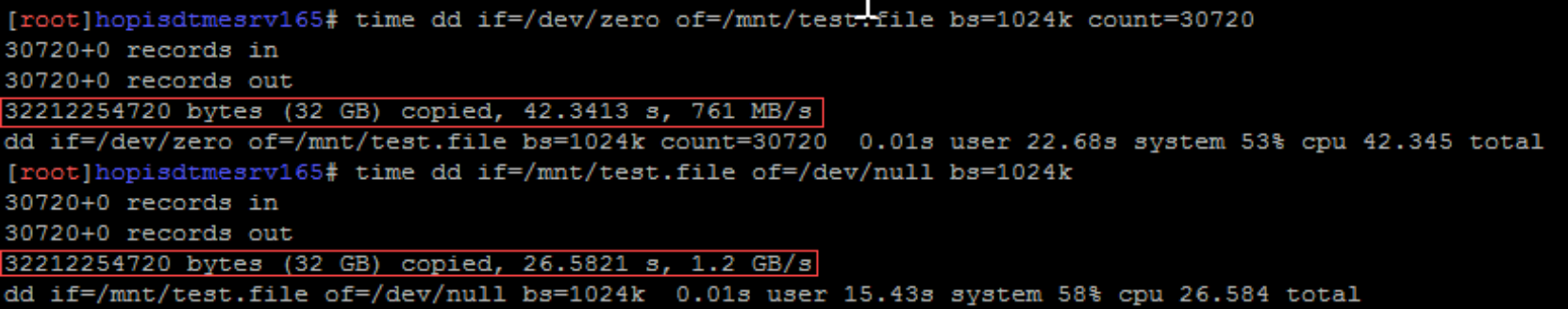 test result with options nfsvers=4,rsize=1048576,wsize=1048576 using dd command