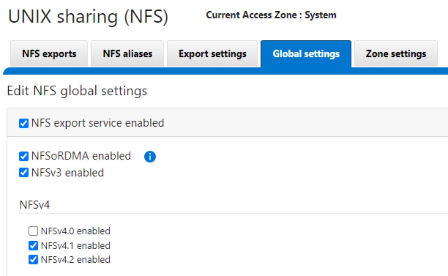 the settings of enable RDMA in OneFS WebUI