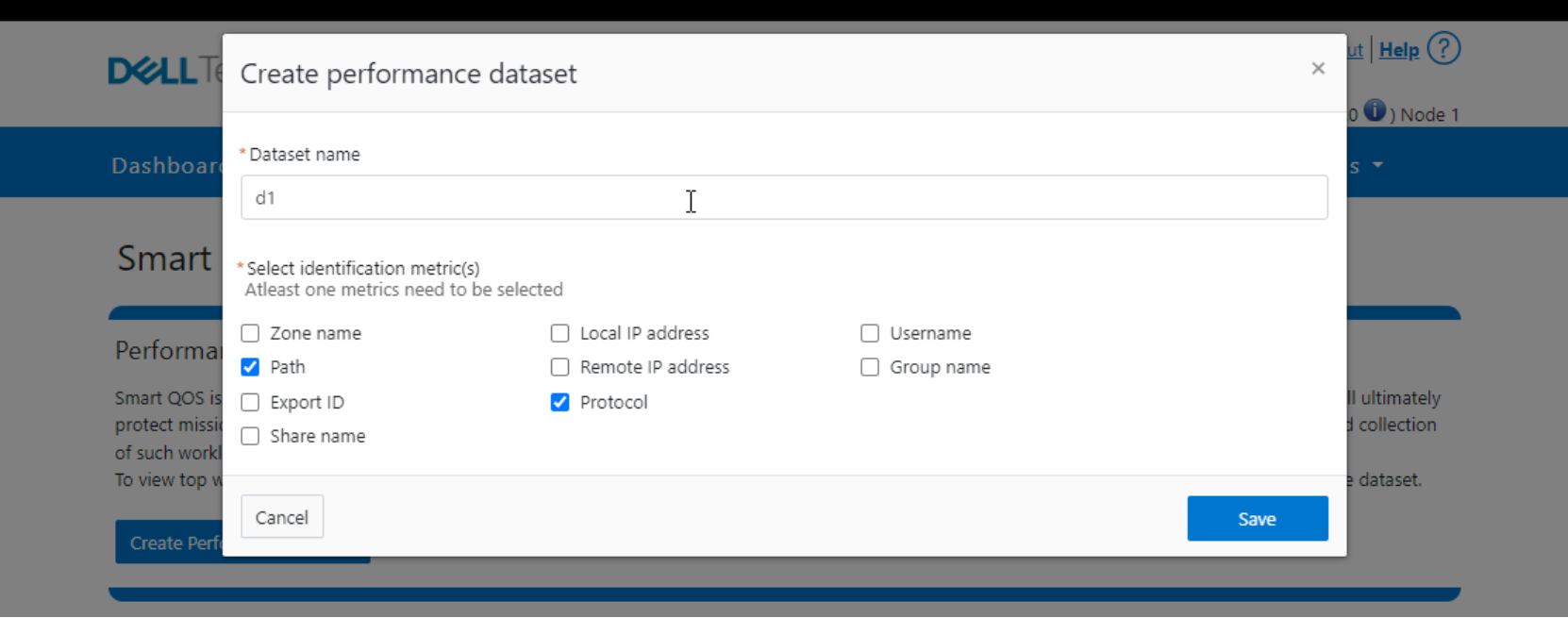 WebUI details to create Performance Dataset