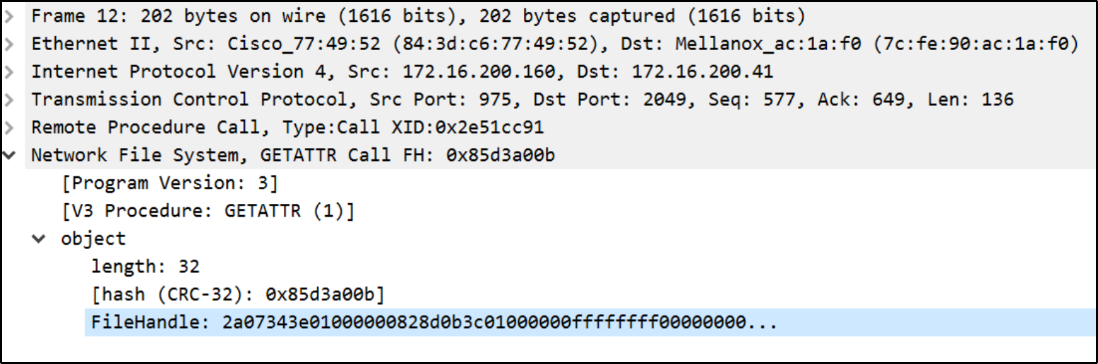 Obeserve NFSv3 filehandle in a network trace via wireshark