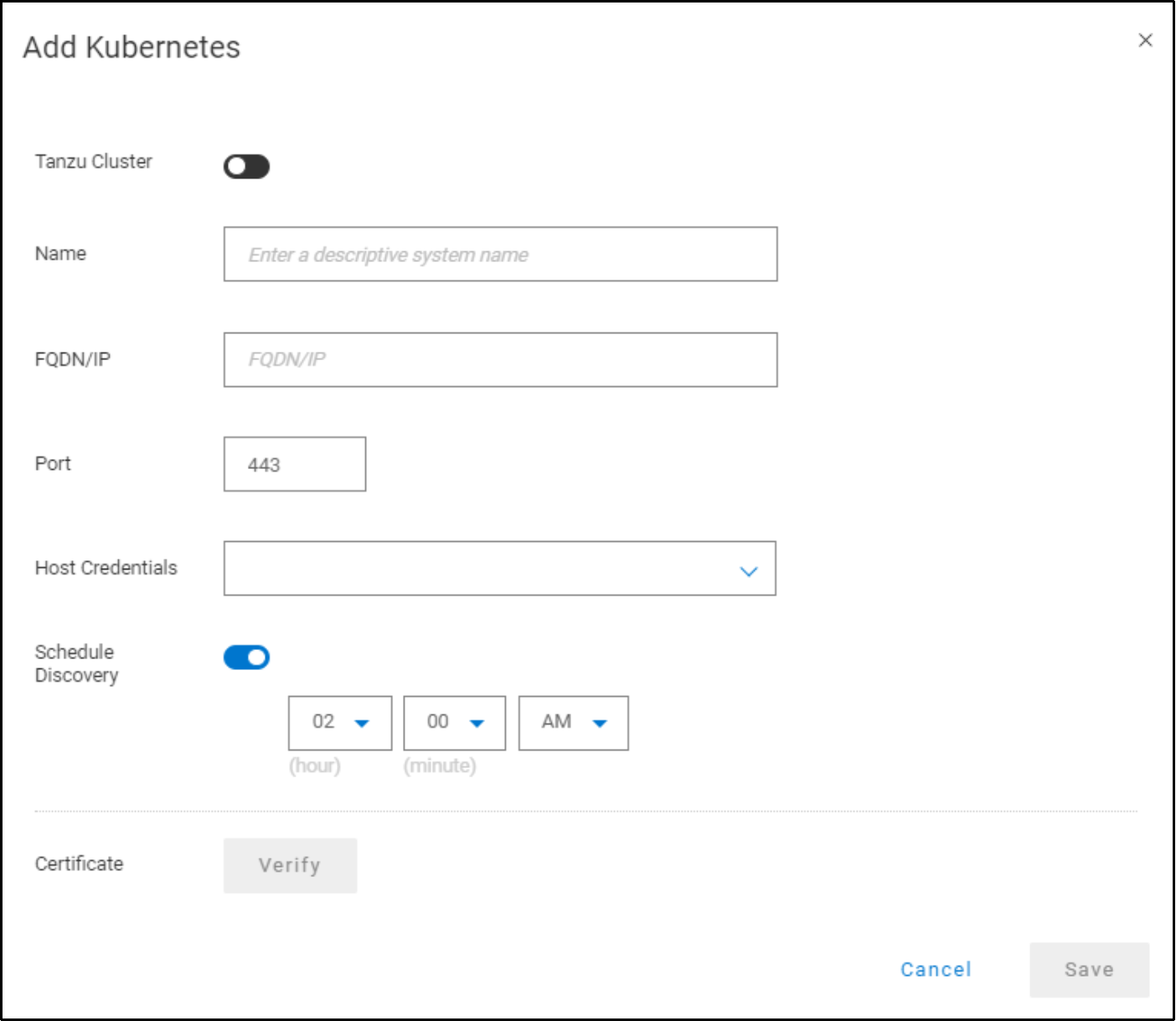 This image shows the option to add a Kubernetes asset source from UI.