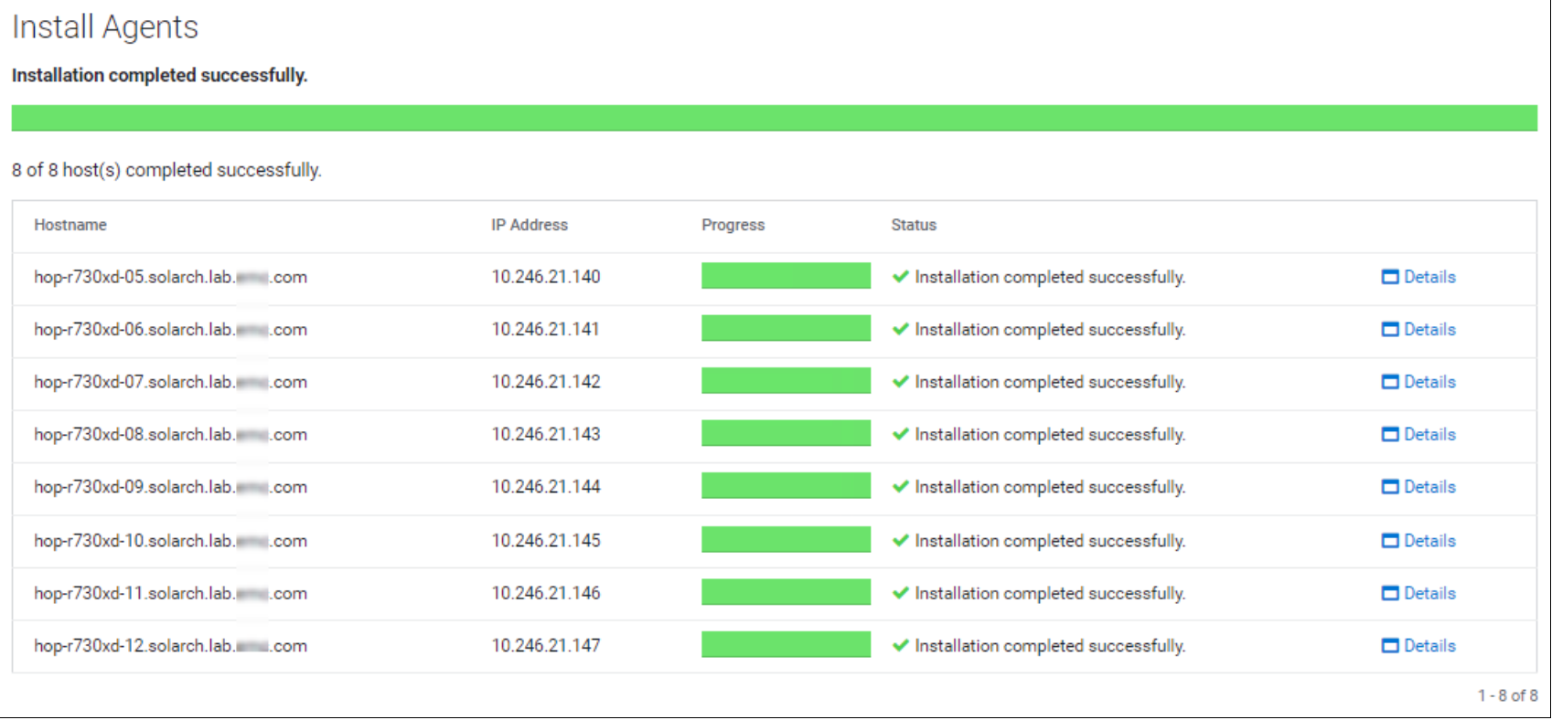 The Cloudera agent is installed on each data services host and will automatically proceed to the next step