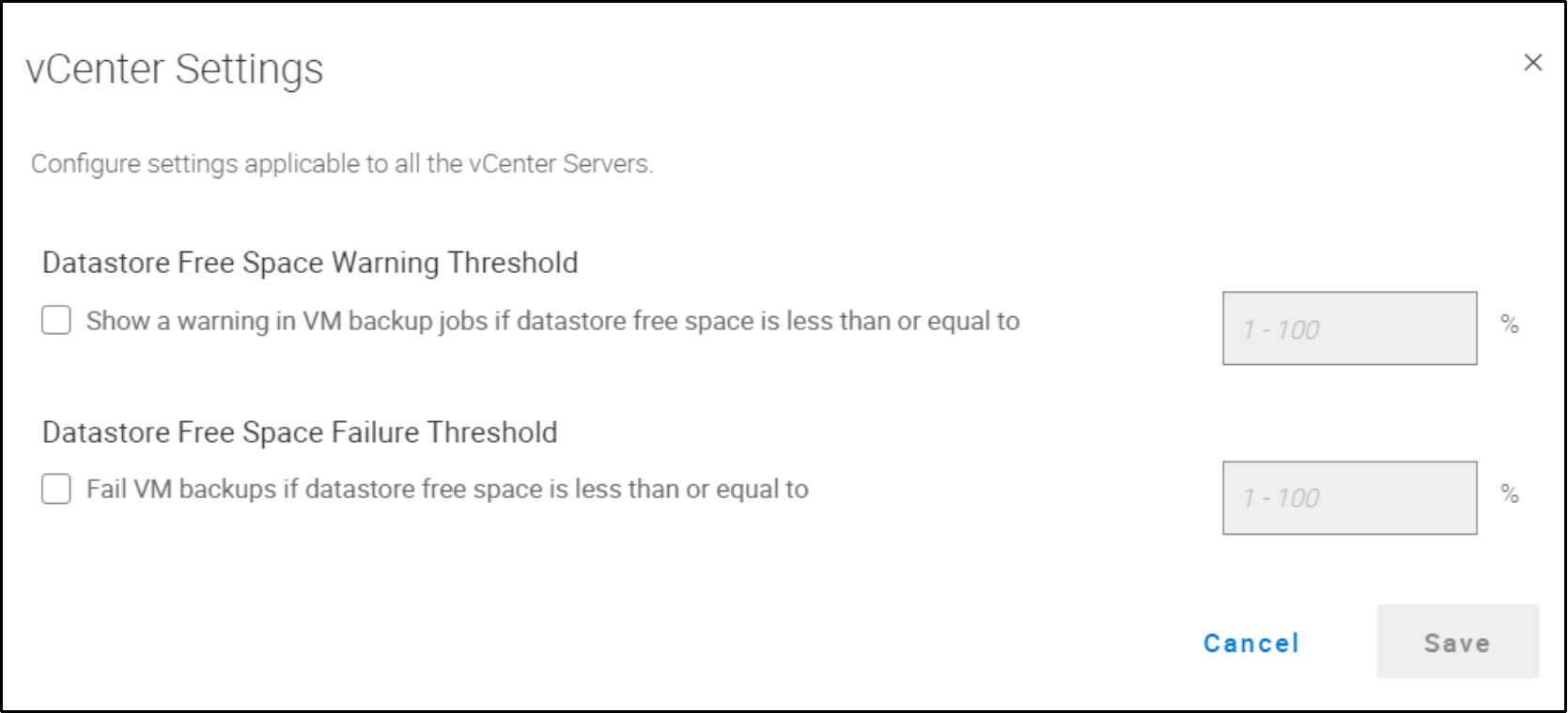 This diagram depicts datastore free space threshold settings