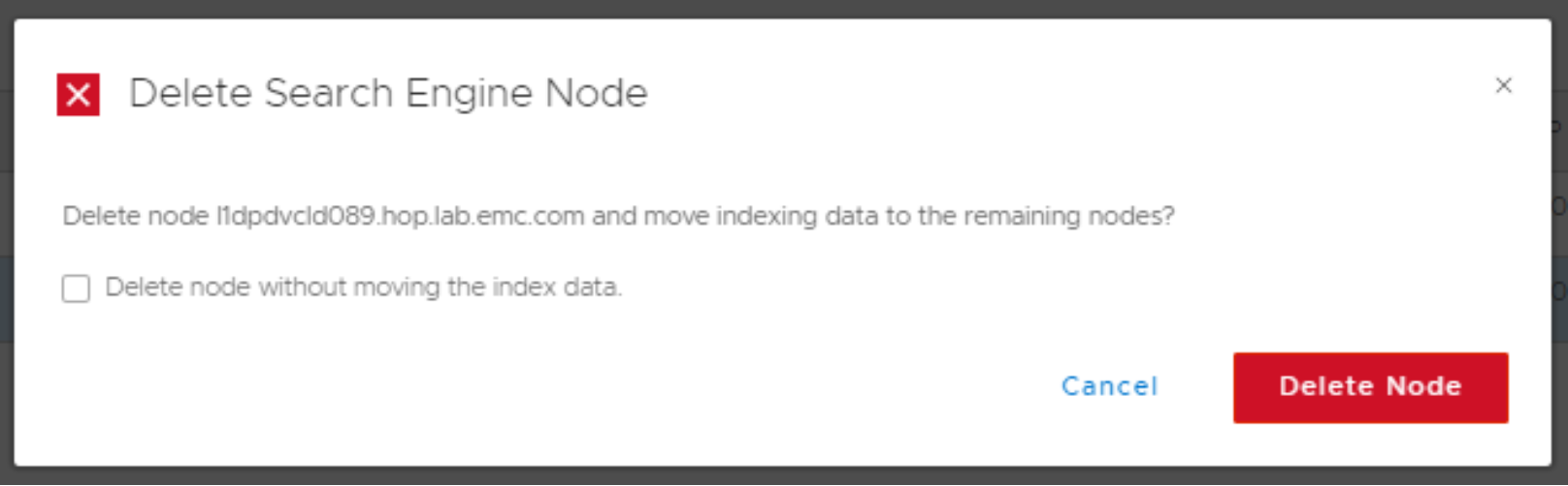 This Diagram depicts option to delete search engine node and move indexing data to remaining node 