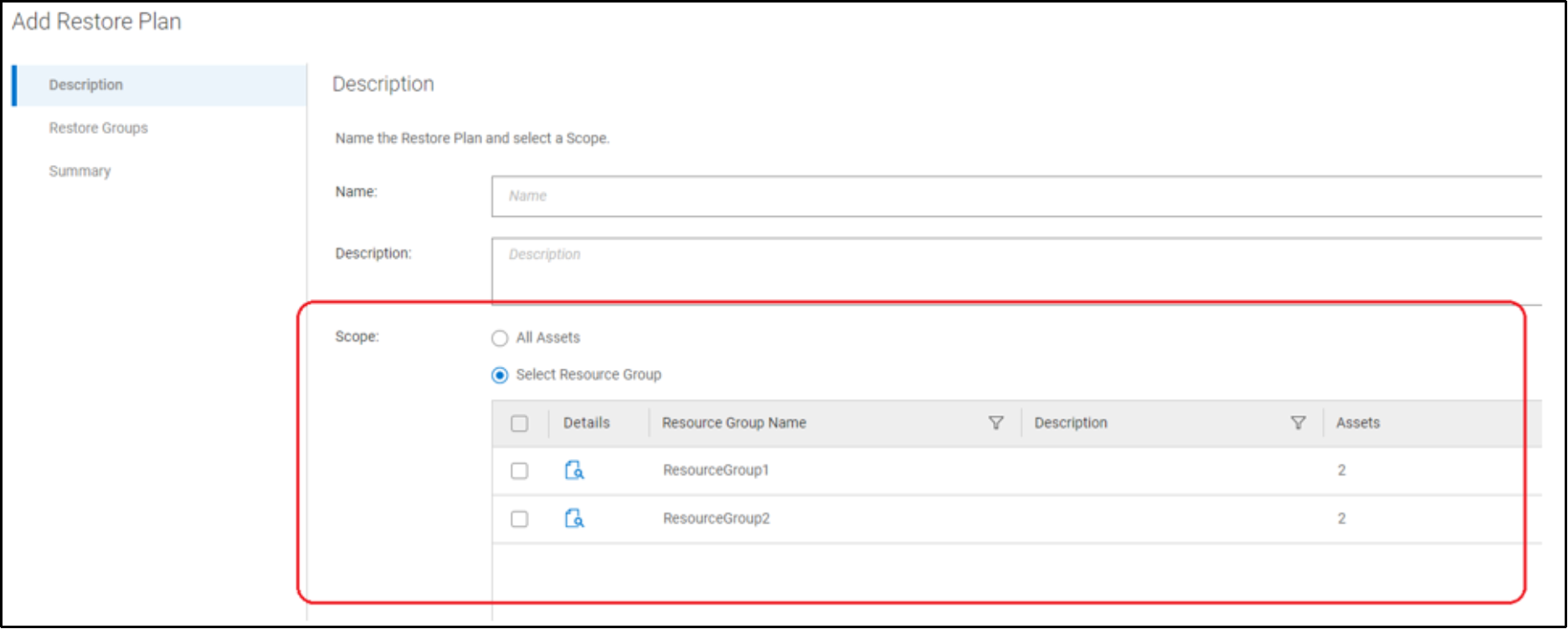 This Diagram depicts option to select Restore Group 