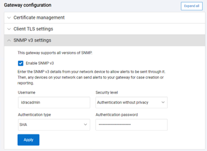 Image of the SNMP v3 settings menu