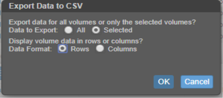 The Export Data to CSV option allows you to choose whether all or selected data to export, and the data display format.