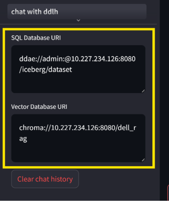 A screenshot of a computerhat UI with a Dell Data Analytics Engine and a Vector Database. This setup allows the chatbot to access structured data, execute SQL queries, and retrieve relevant embeddings from the VectorDB to provide accurate and contextually rich responses