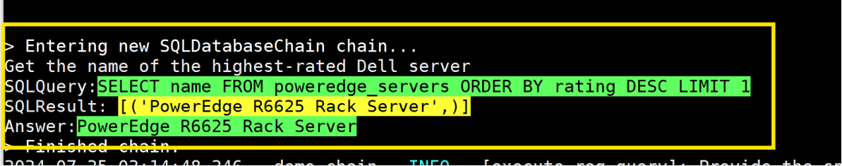 The transition from natural language queries to executable SQL and back to textual responses is seamless and accurate. This process consists of three main steps: converting text to SQL, executing the SQL on the Dell Data Analytics Engine (DDAE), and transforming SQL results into natural language text.