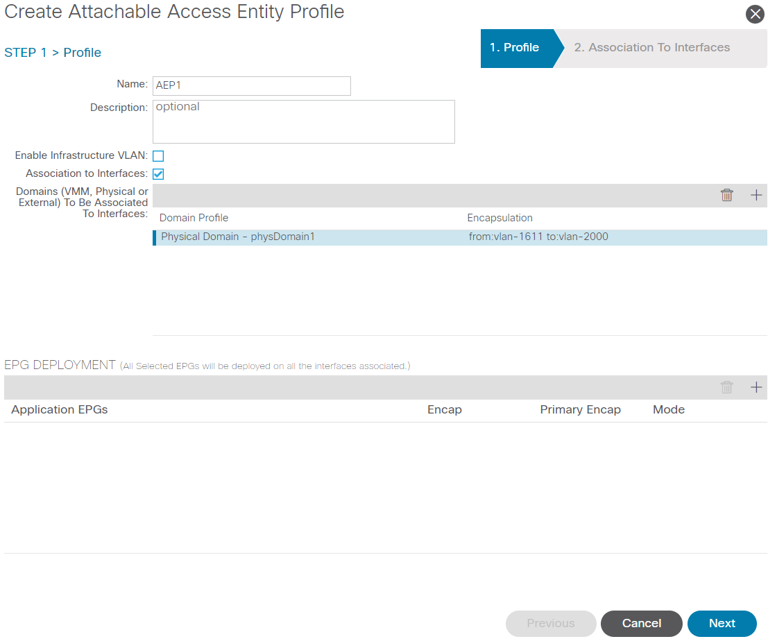Create Attachable Access Entity Profile screen