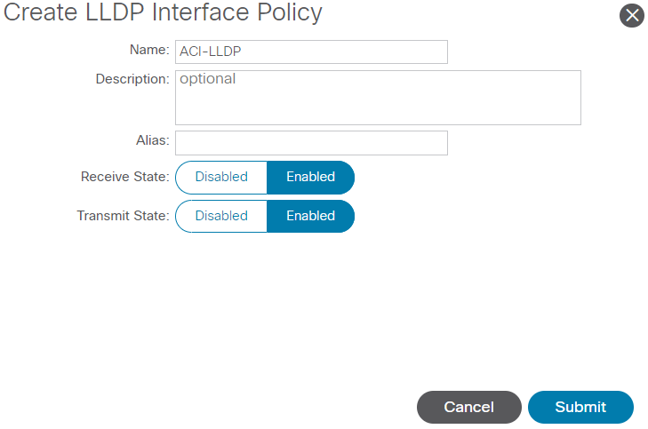 Create LLDP Interface policy screen