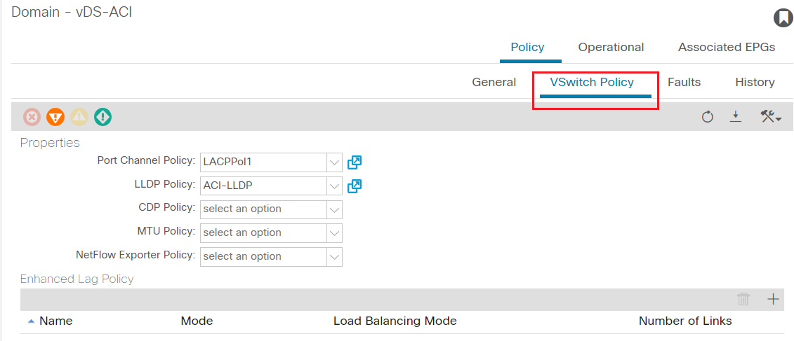 vSwitch Policy configurations screen