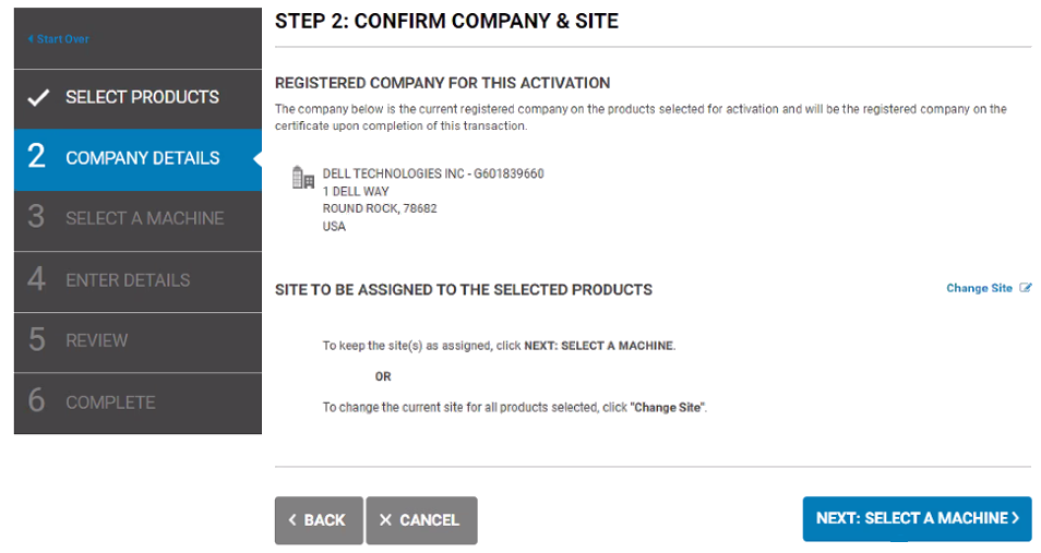 confirm company and site