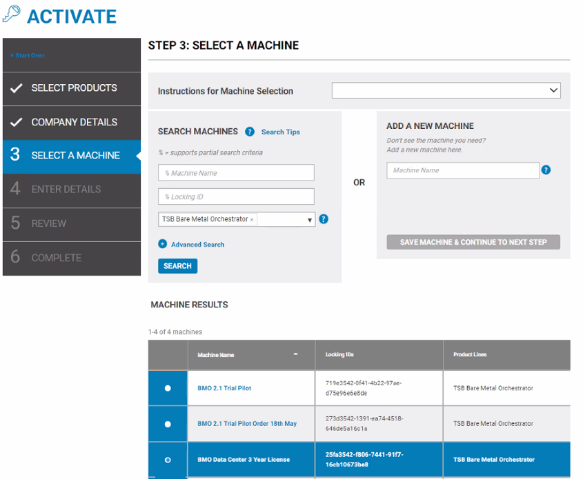 select a machine RTM