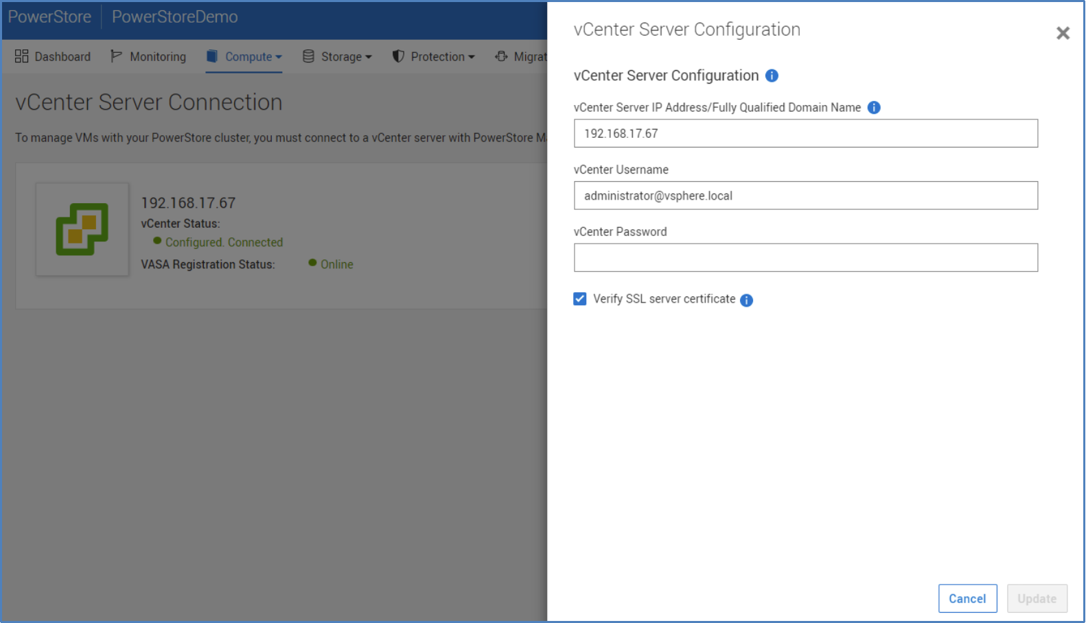 When configuring a vCenter connection, the Verify SSL server certificate option is selected by default.