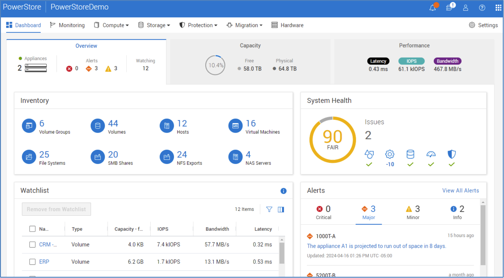 CloudIQ System Health information is displayed when the cluster has Support Connectivity enabled, along with the Connect to CloudIQ option.