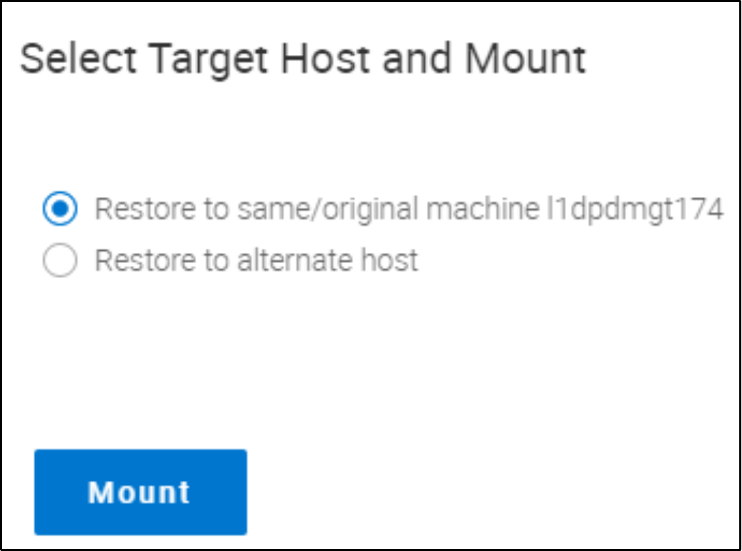 Image shows the option to restore to the same or alternate host when performing file-level restore of file system backups.