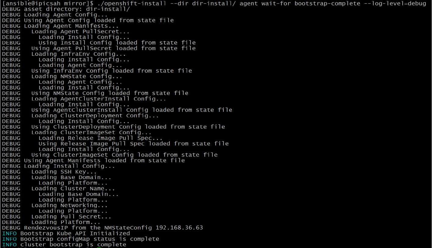 A terminal displaying the output of a bootstrap status command.
