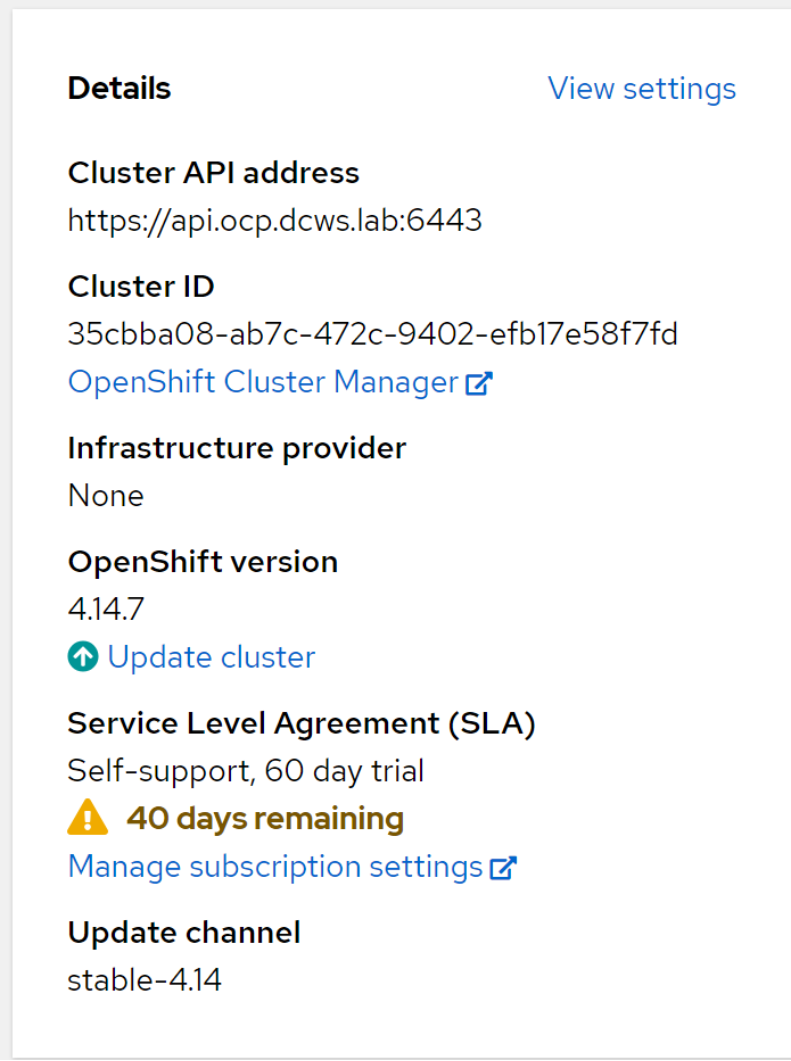 A console window displaying OpenShift Cluster Manager details.