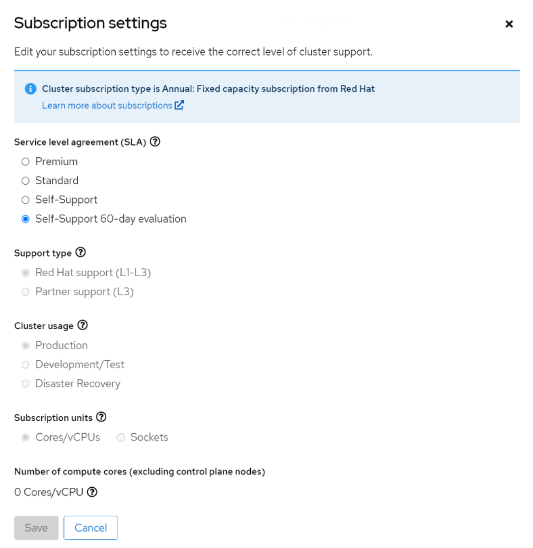 A console window displaying subscription settings