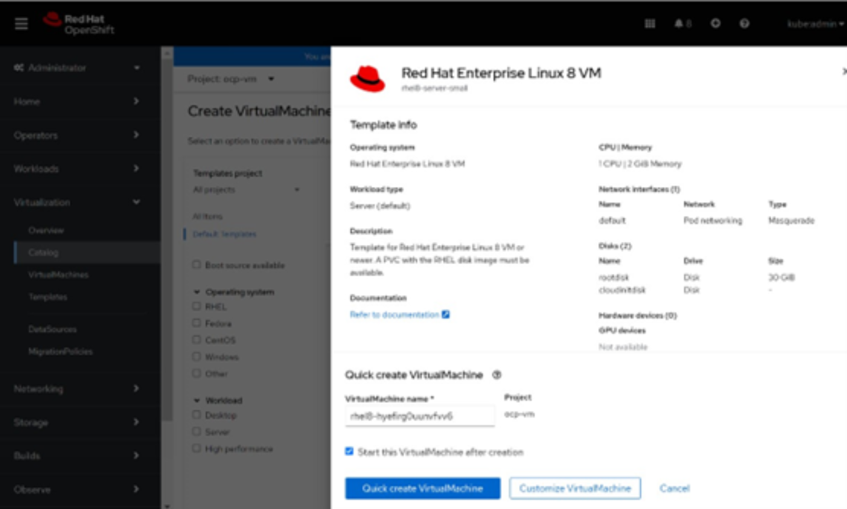 A page displaying information on how to create a virtual machine 