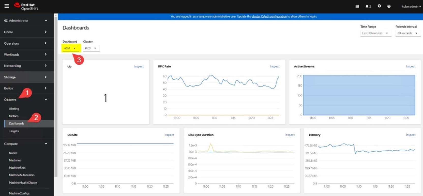 A console window showing the cluster dashboard.