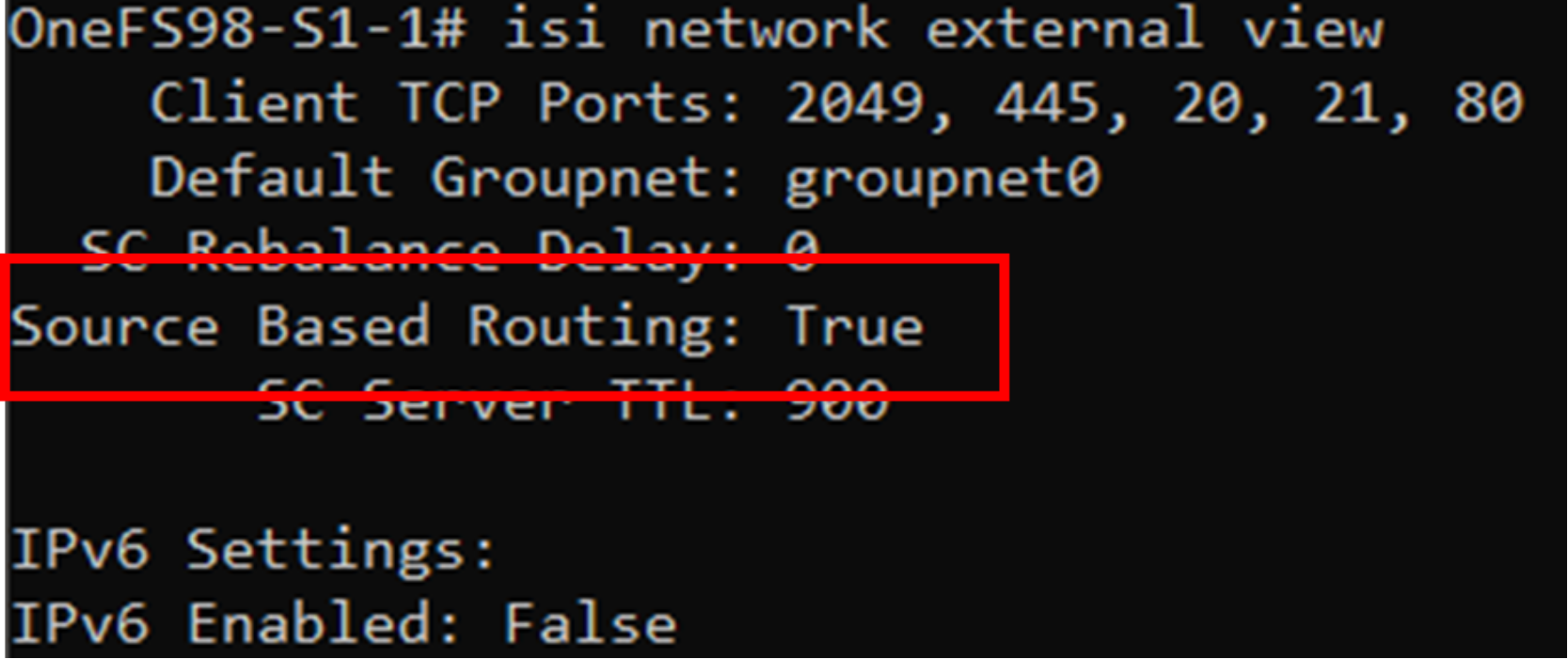 A figure illustrating how to check source based routing status in the CLI.