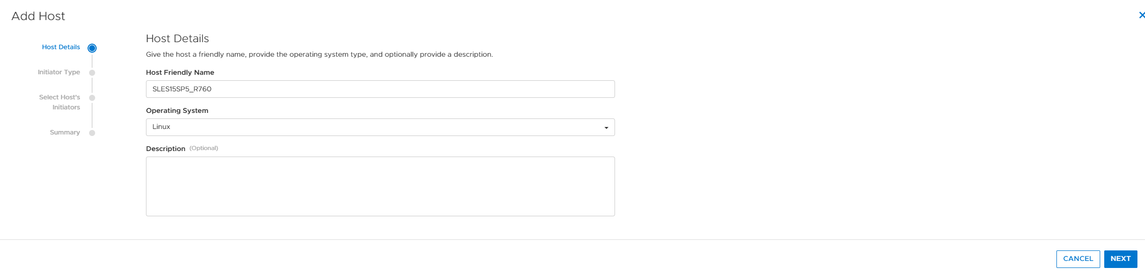 Add Host - Host Details example