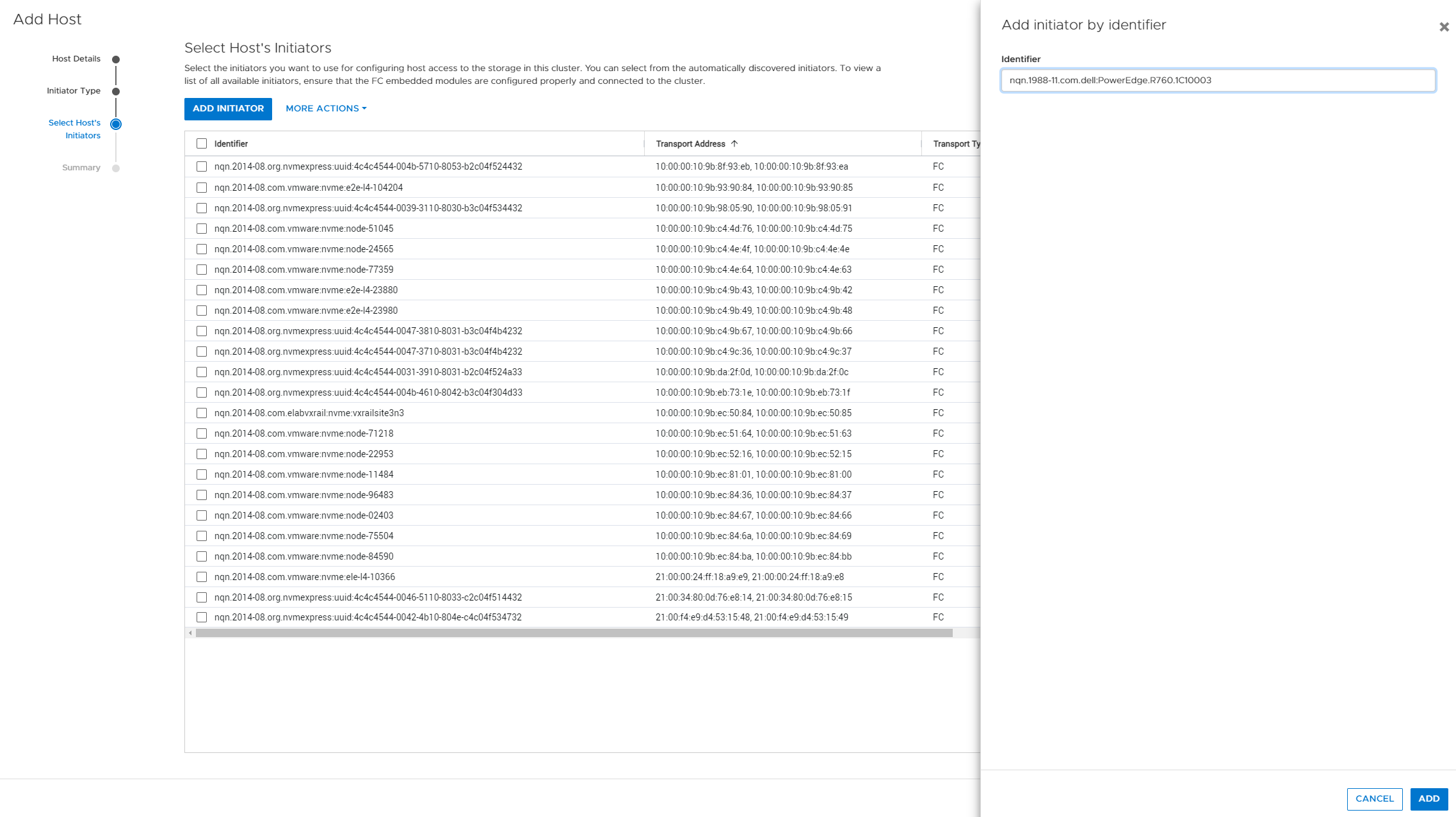 Add Host - Add initiator by identifier example