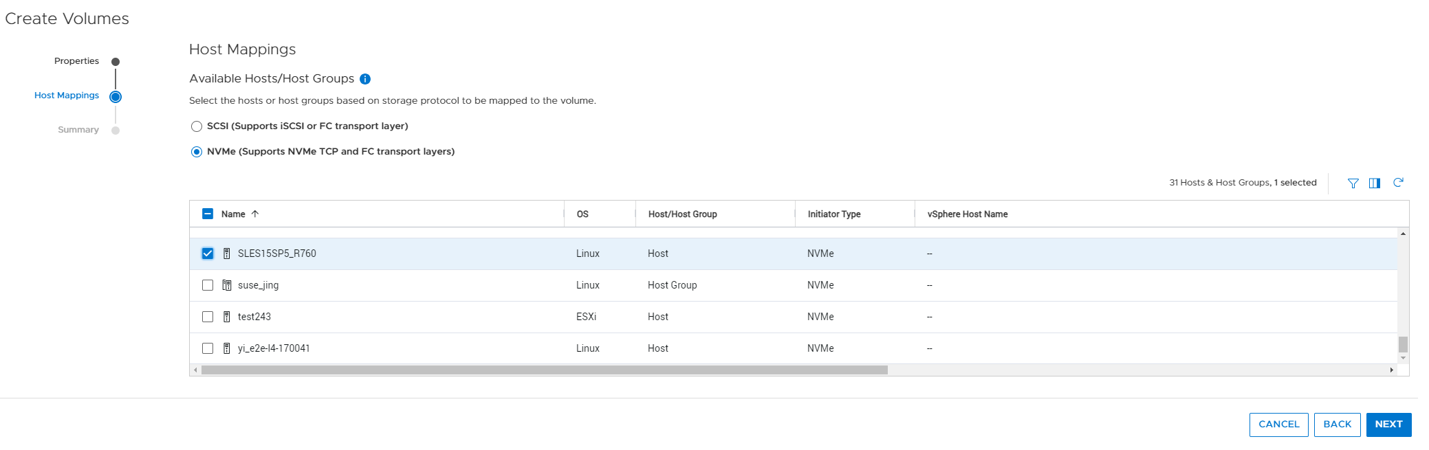 NVMe Host Mapping example