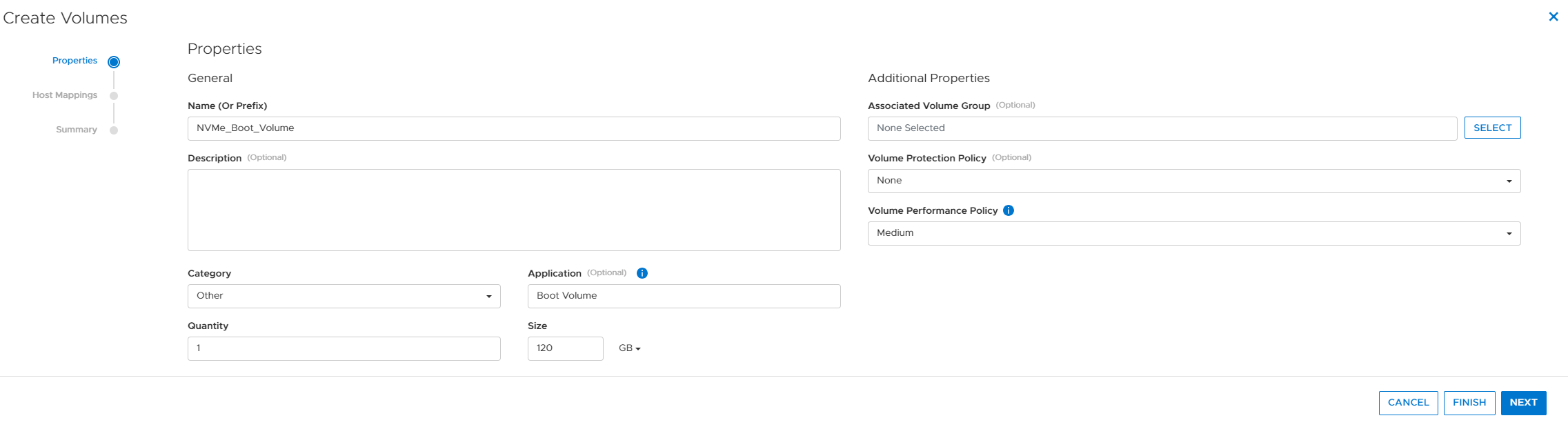 Create Volumes example