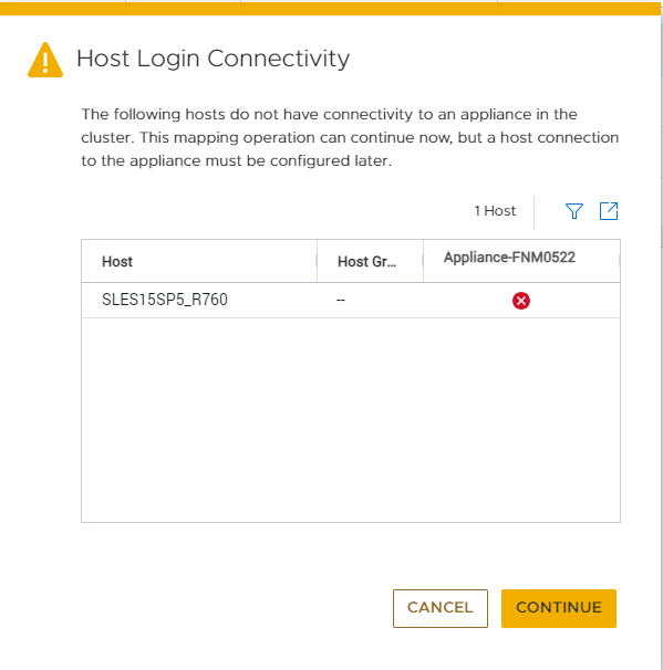 Host Login Connectivity warning