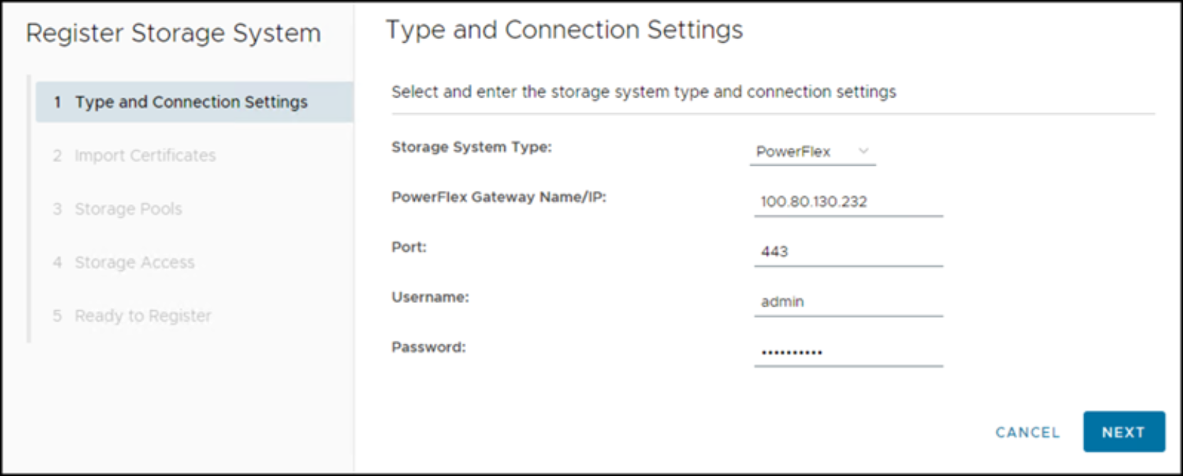 Add PowerFlex storage system - Step 1