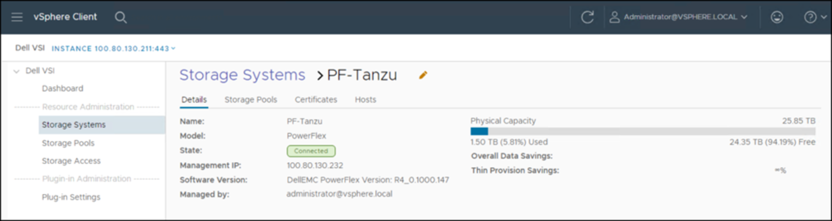 Dell VSI: Add PowerFlex storage system – PF-Tanzu