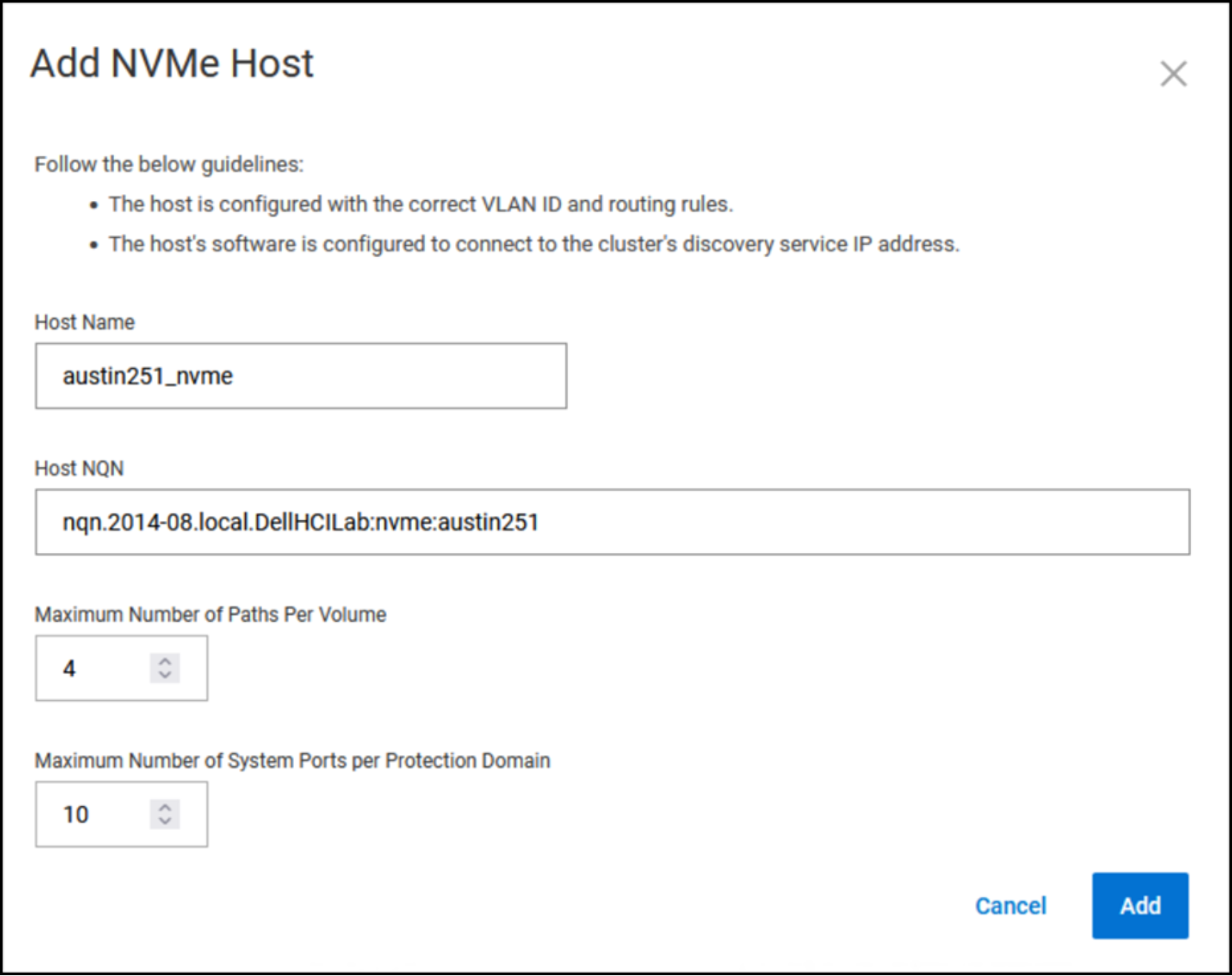 Add NVMe host – Step 2