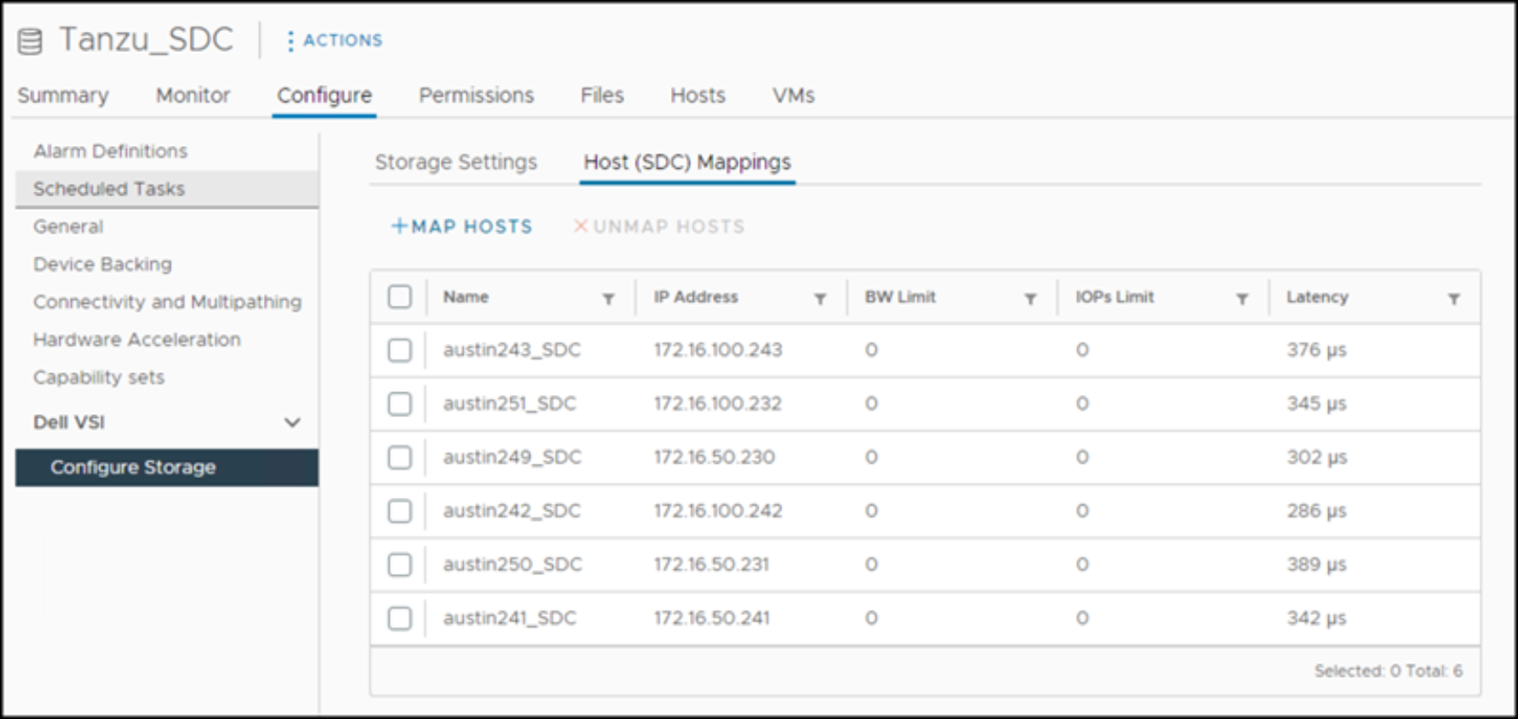 Tanzu_SDC datastore in VSI – Host (SDC) Mappings