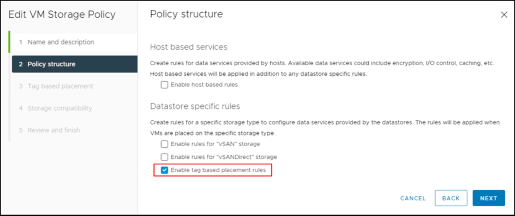 SDC storage policy – Step 3