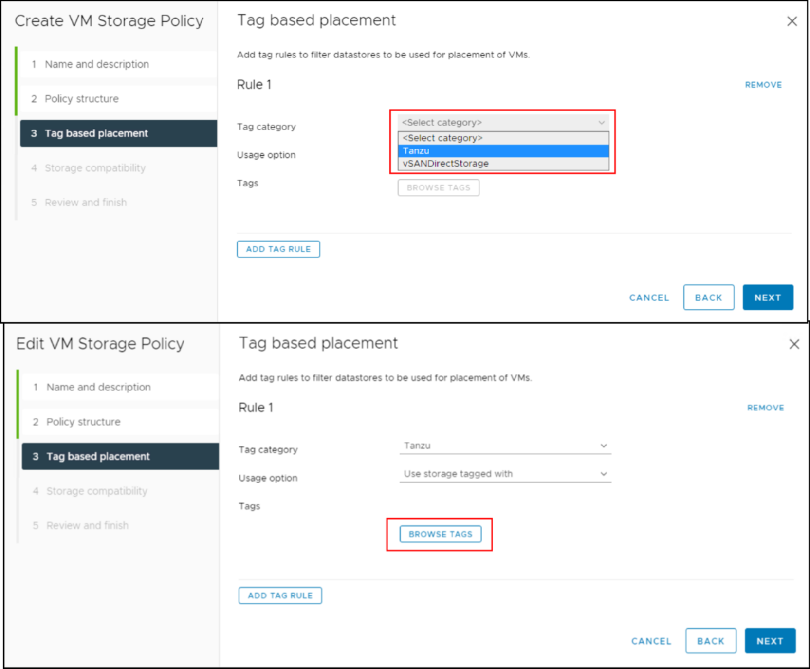 SDC storage policy – Step 4