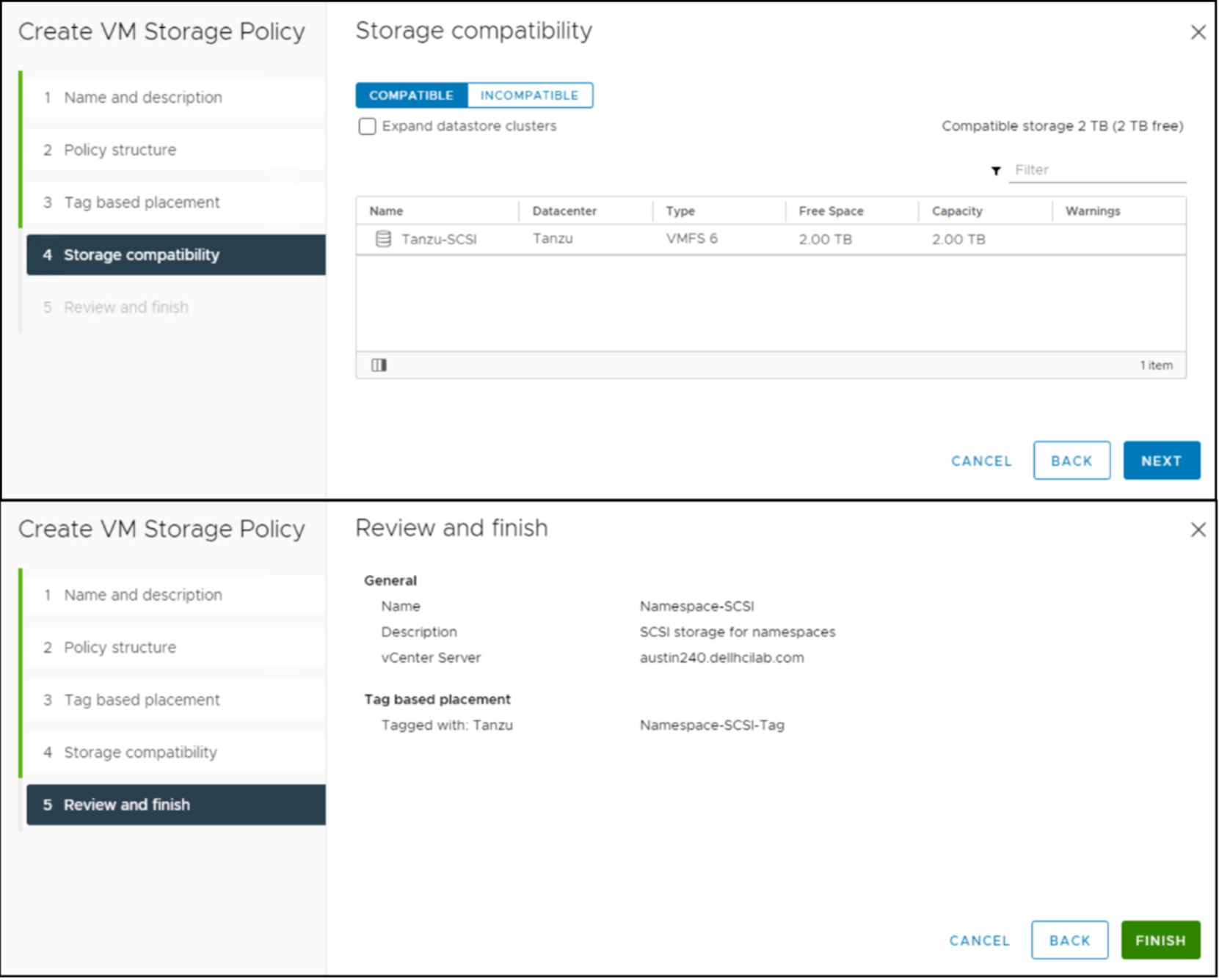 Storage policy Namespace – SCSI