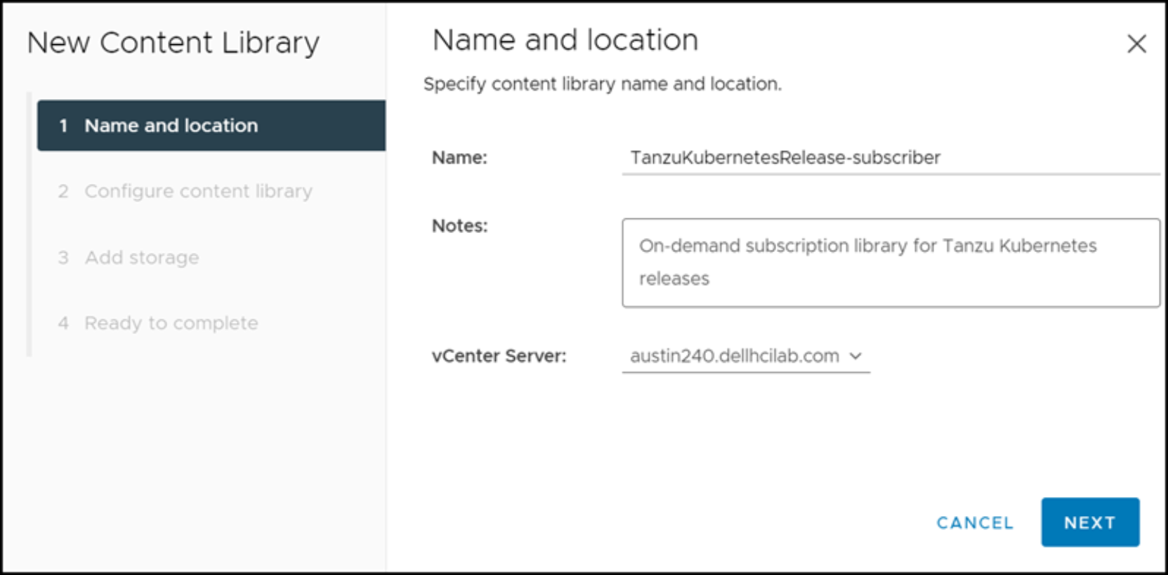 Add content library – Step 2