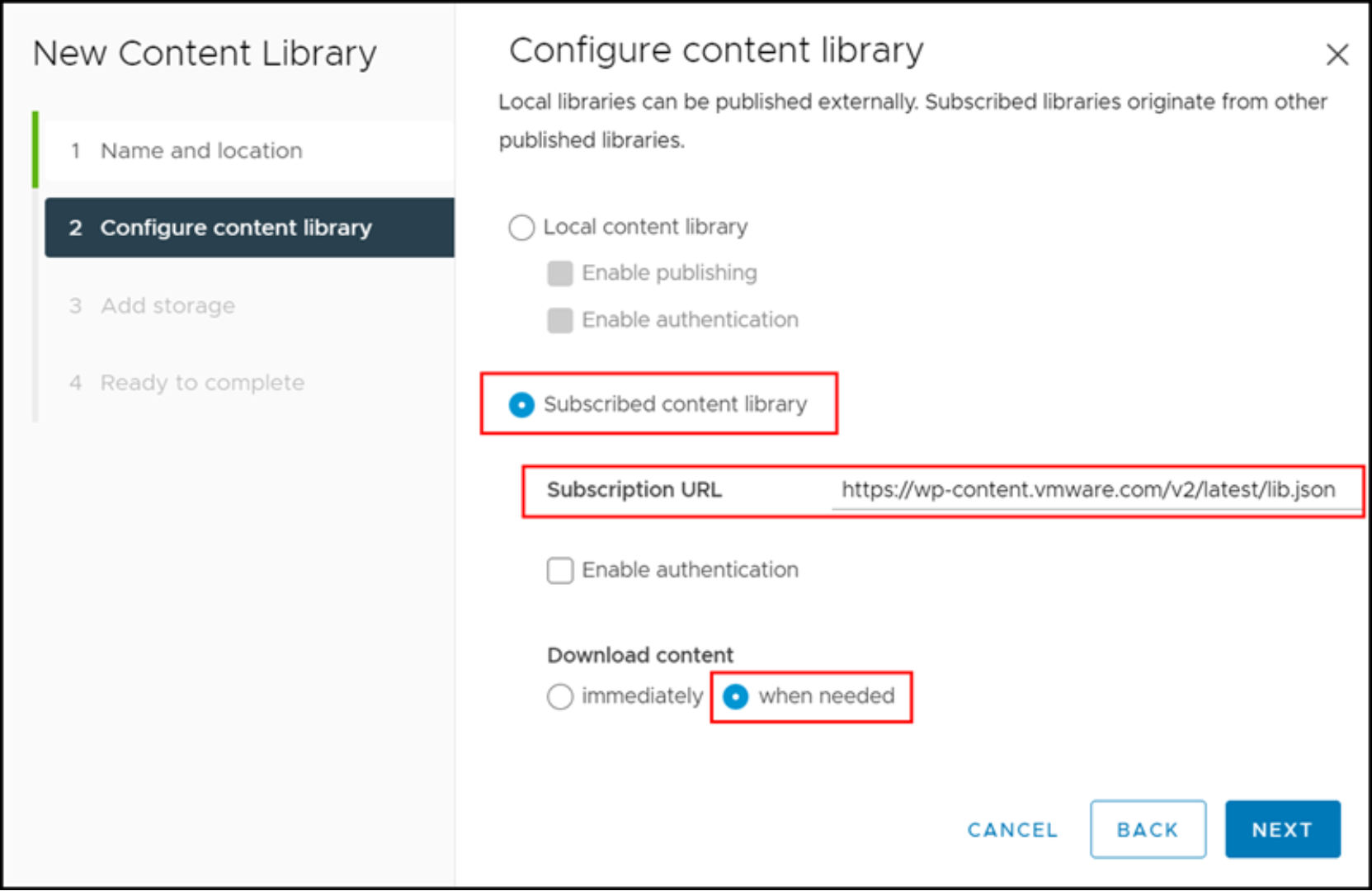 Add content library – Step 3