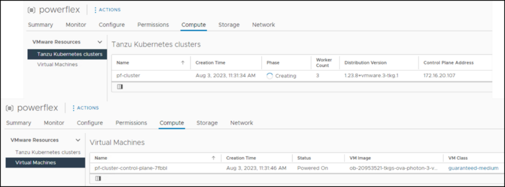 Monitoring cluster creation in the namespace