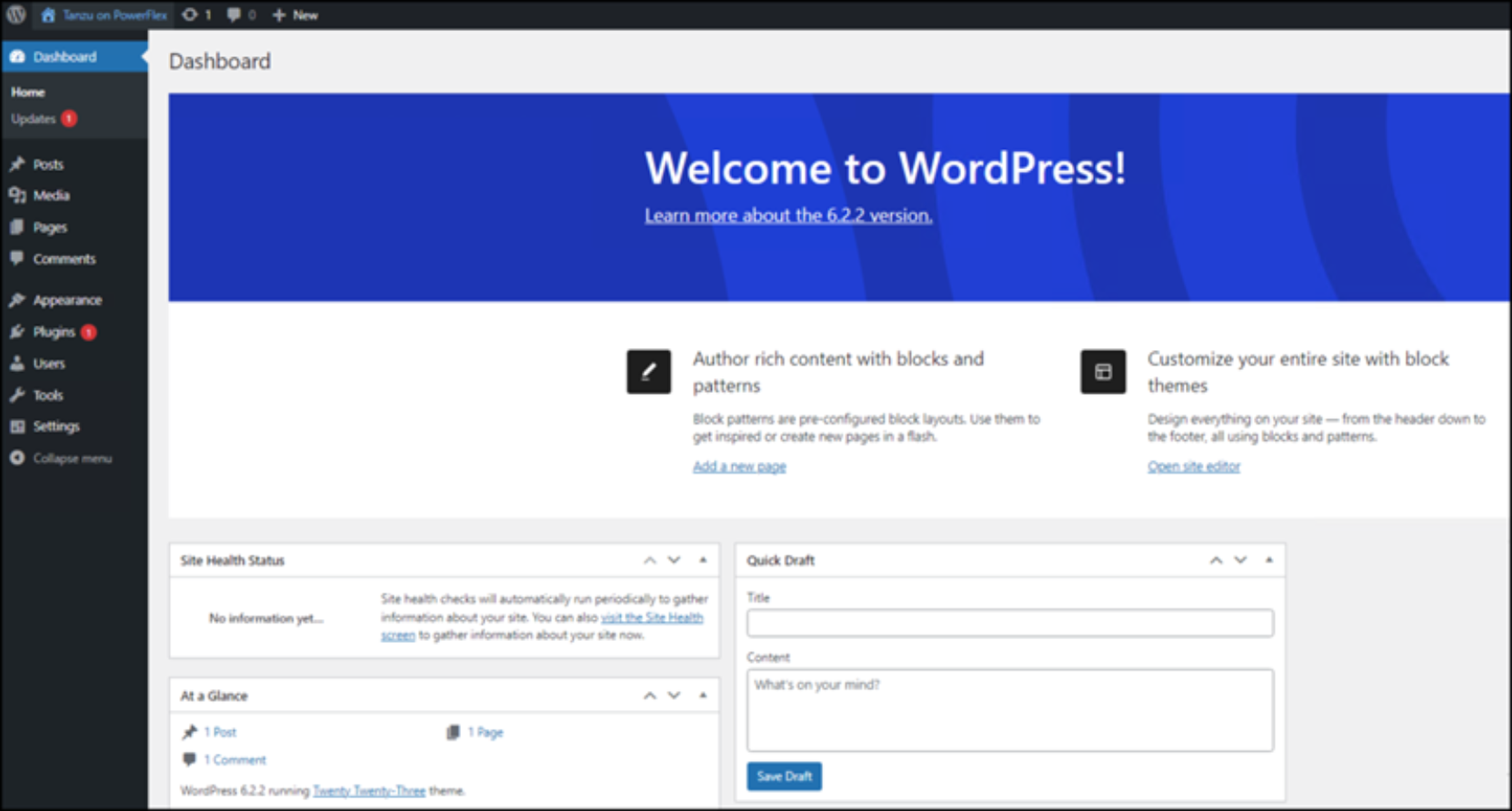 WordPress completed application