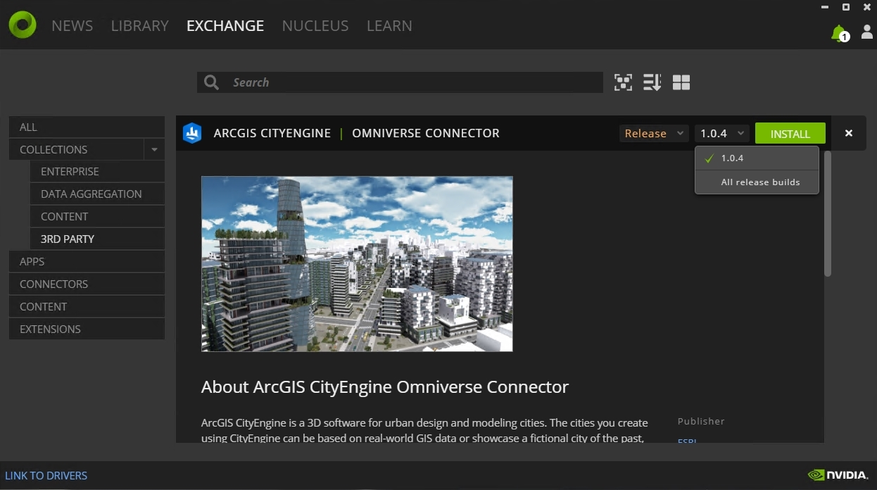 This figure shows a screenshot of the installation page for the CityEngine Ominiverse Connector.