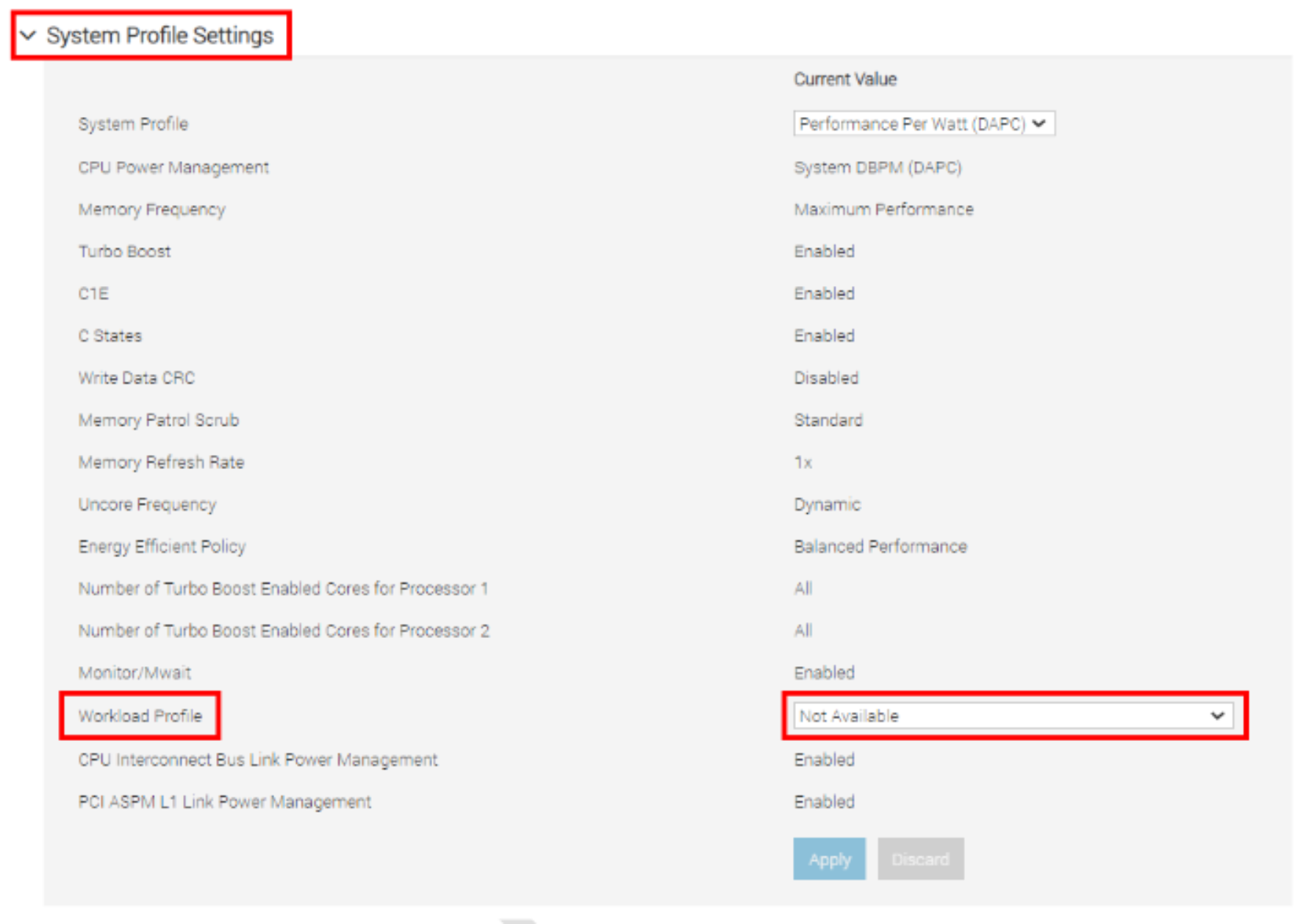 This figure shows the System Profile Settings tab.